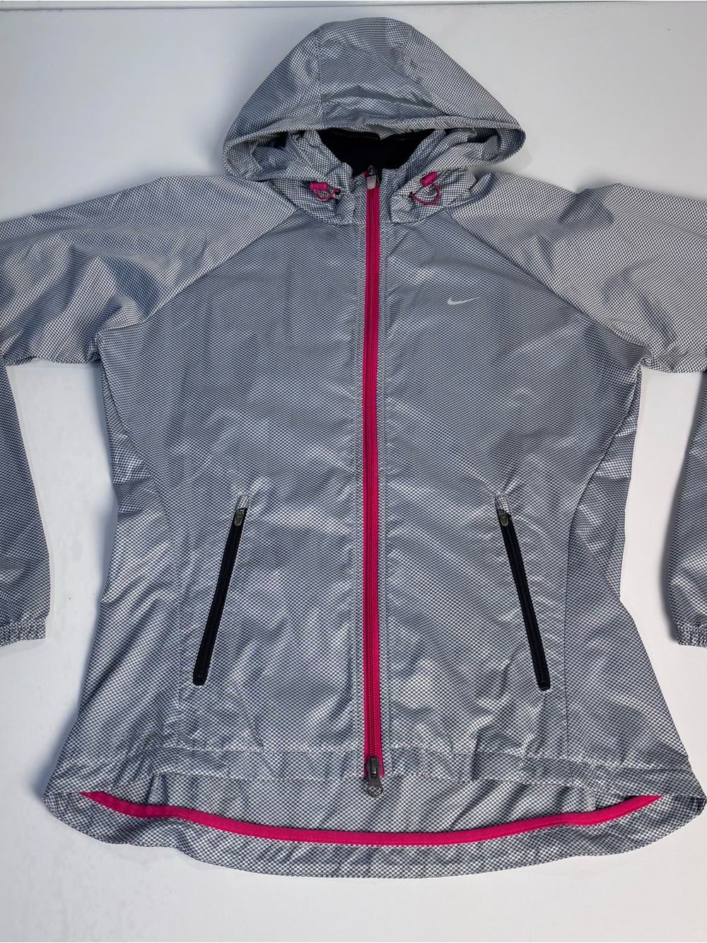 NIKE Storm Women’s Gray Hooded Utility Jacket with Hot Pink Trim